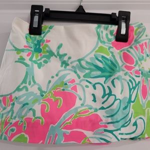 Lilly Pulitzer Girls Mini Jasmine Skort Size 5, Flamingo Don't Give a Cluck